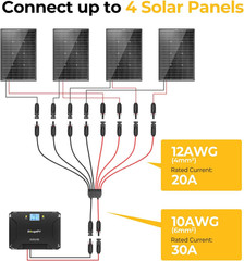 Bougerv Solar Parallel Connectors for 2-4 Solar Panels, Extra Long 2 to 8 Y Bran