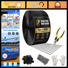 100ft Solar Panel Bird Guard Net – 6in Black PVC Mesh, Rust-Resistant, 70 Clips
