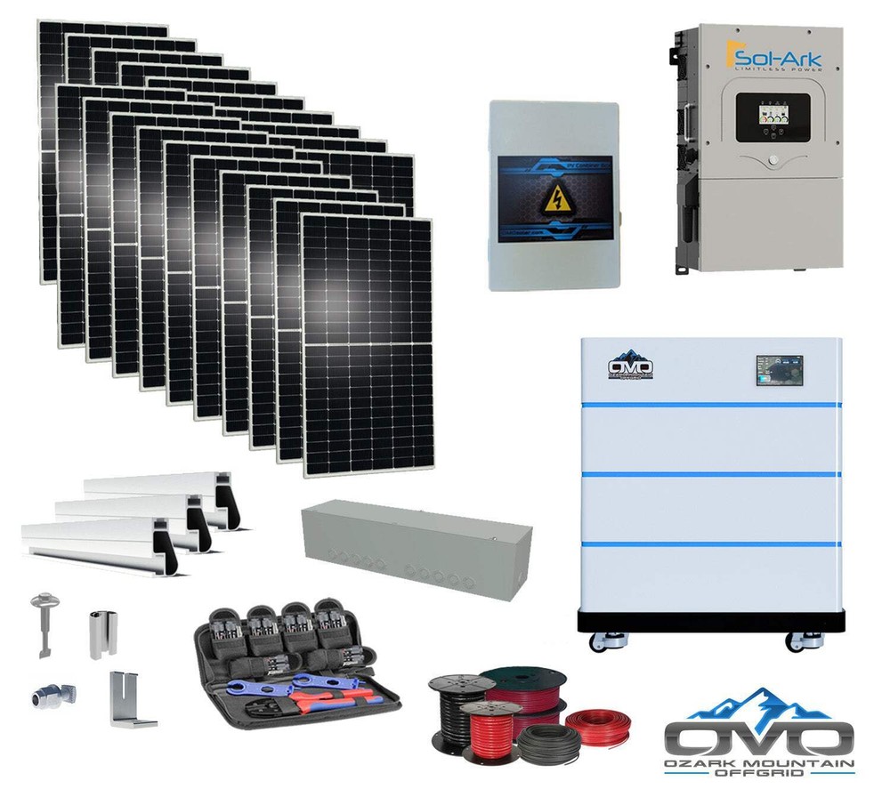 10KW Complete Offgrid Solar Kit – 15K Sol-Ark Inverter + 15.36KW OMO Stack Lithi