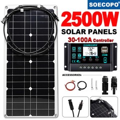 2500W 30-100A Solar Panel Kit 12V Charger Battery Charger Maintainer Boat RV Car