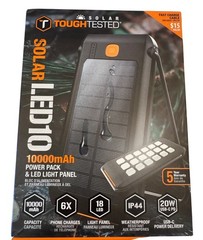 Tough Tested Solar IP44 LED10 Power Pack 10000mAh LED Light Panel NWB
