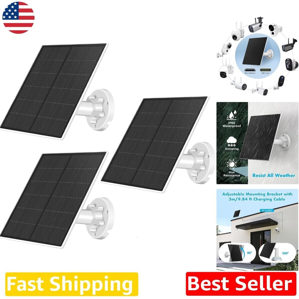 Outdoor Security Camera 5W Solar Panel, Micro USB/USB-C, 9.8ft Cable, Weathe…
