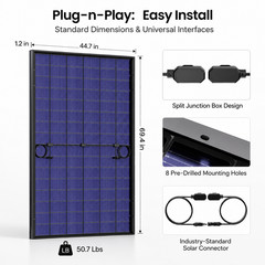 4×450=1800W Solar Panels, Bifacial N-Type Mono | 4ft MC4 Cable for Easy Install
