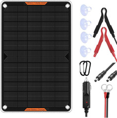 12 Volt 10 Watt Solar Car Battery Charger & Maintainer, Solar Panel Trickle Char