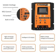2PCS 30A 12/24V Solar Charger Controller Panel Battery Regulator