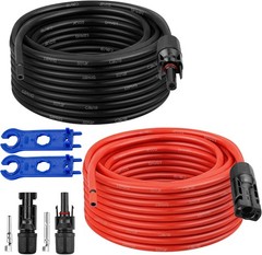 Solar Extension Cable 10AWG, 30FT Red & Black Solar Panel Wire with Solar Connec