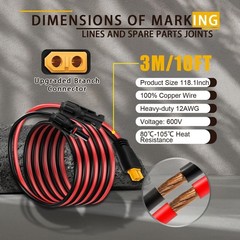 10ft Solar Panel Cable for Ecoflow Anker SOLIX 12AWG for MC-4 to XT60