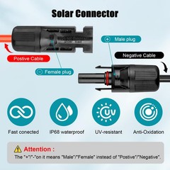 10 AWG Solar Extension Cable 2FT Black + 2FT Red, 10 Gauge Solar Panel Wire M…