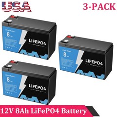 New 3-PACK 12V 8Ah LiFePO4 Deep Cycle Battery Energy for RV, Solar, Marine,Home