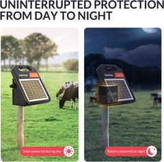 10 Miles Solar Electric Fence Charger with Day/Night Mode, 0.11J Portable Solar