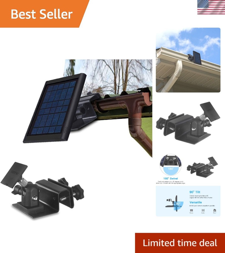 Versatile Gutter Mount for Ring and Other Solar Panels – Adjustable Black Design