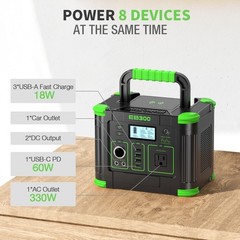300W Portable Solar Generator, 288Wh, 8 Ports, USB-C PD, Black