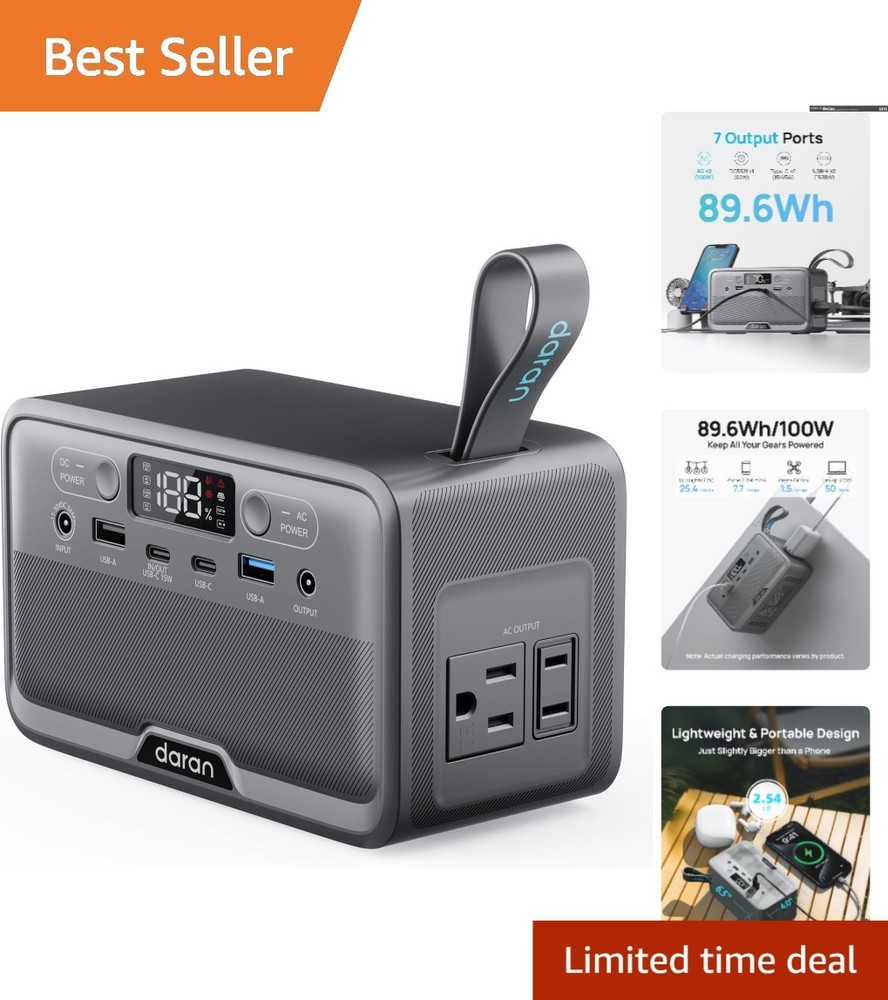 Compact Portable Power Station 89.6Wh LiFePO4 with 7 Outlets – Ideal for Camping