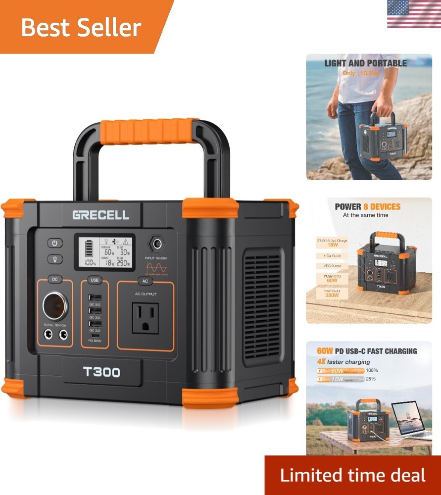 Portable Power Station 300W Peak 600W, 288Wh Solar Generator with 60W USB-C P…