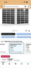 ECO-WORTHY 100W 18V Bifacial Monocrystalline Waterproof Solar Panels 2-Pack