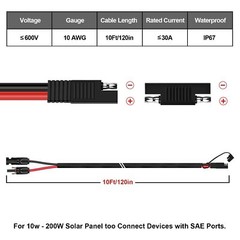 Solar Panel Connector Cable10AWG SAE to Male & Female Adapter PV Extension Ca…