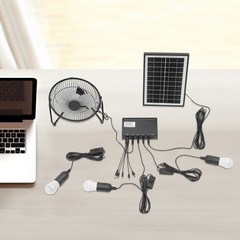 Solar Fan Lamp Kit Solar Powered Fan Solar Lighting w/ 3 Bulbs Freestanding