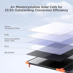 200W Portable Solar Panel (Tempered Glass),Heavy-Duty Foldable Mono Solar
