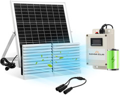 Solar Fan with Battery,20W Solar Panel Powered Fan Kit with Waterproof Dual E…