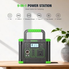 Portable Power Station 330W, 288.6Wh Lithium Battery, 60W Fast Charging, Green