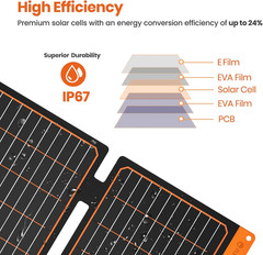 60W Foldable Portable Solar Panel Charger IP67 Waterproof | with PD3.0 USB-C, QC