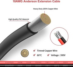 10AWG 2FT Anderson Extension Cable – Weatherproof Power Connection for Solar Use
