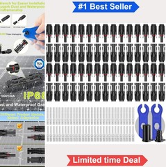 Solar Panel Connectors 30 Pairs 10AWG IP68 Waterproof 1000V 30A Male Female