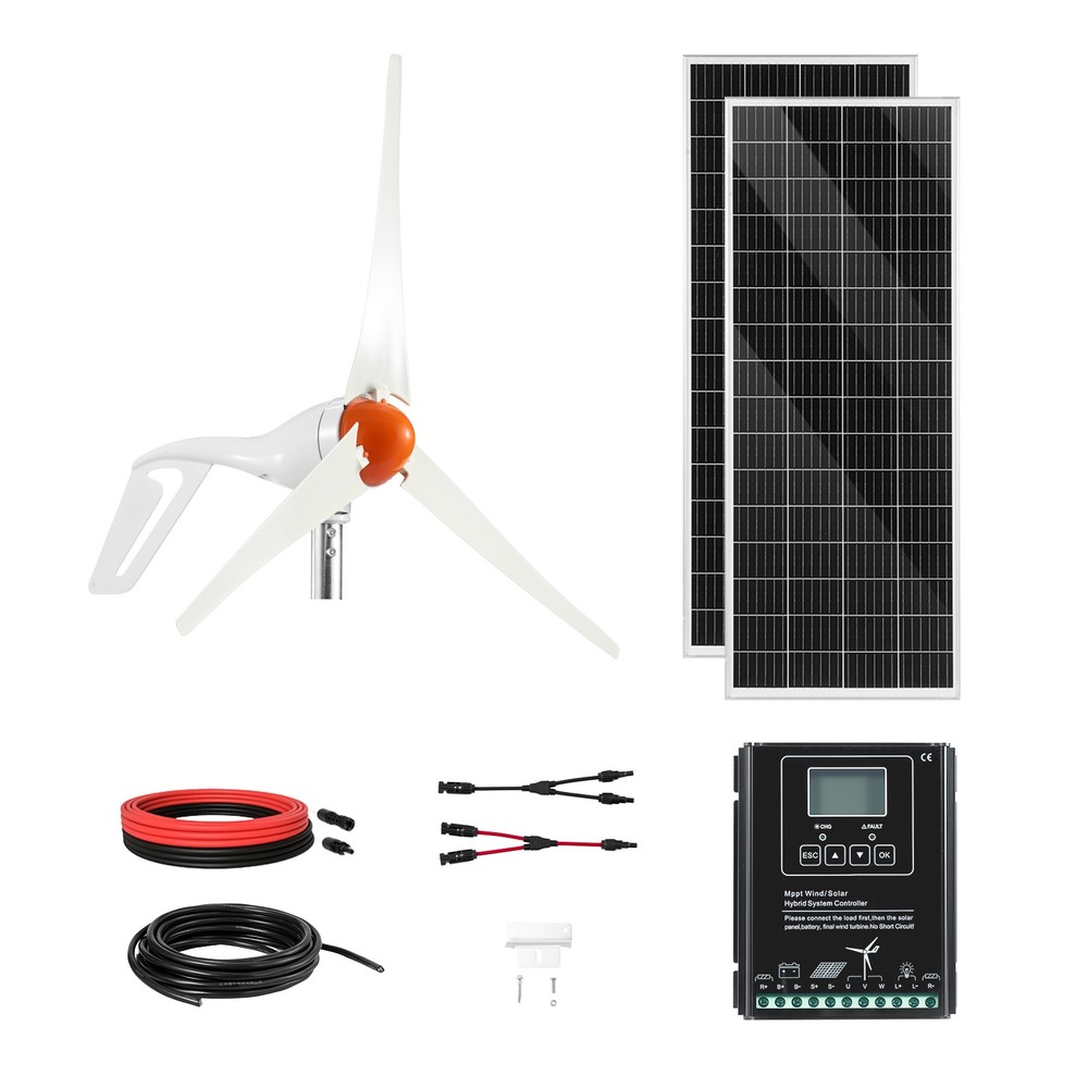 Uimoso 400W Solar and Wind Energy Kit with 2x 100W Solar Panels and 200W Turbine