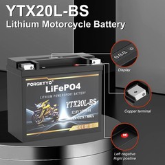 Lithium YTX20L-BS, 800A LiFePO4 Motorcycle Battery, 12V 10AH ATV, UTV, Jet Sk…