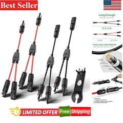 2 Pairs Solar Connectors Y Branch Parallel Adapter Cable for Solar Panel 1 to 2