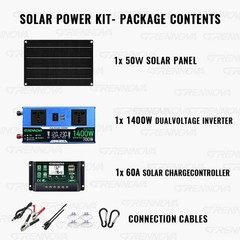 Grennova 1400W Emergency Solar Kit Dual Voltage Inverter 60A MPPT Off-Grid RV
