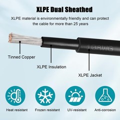 10 AWG Solar Extension Cable 100FT Black + 100FT Red, 10 Gauge Solar Panel Wi…