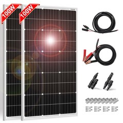 DOKIO 200W Solar Panel Kit, 2Pack of 100W, Brackets and 5 m Cable