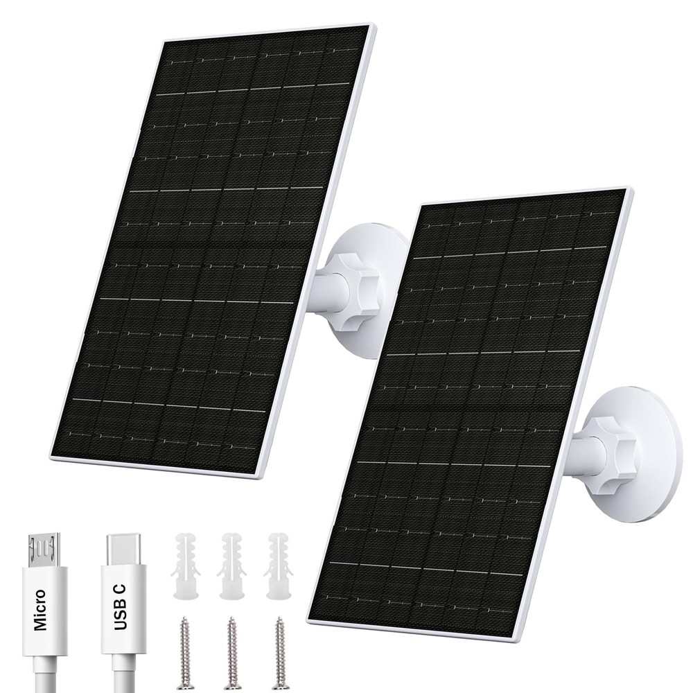 6W Solar Panel for Security Camera Outdoor, 5V USB/USB-C Solar Charger Compat…