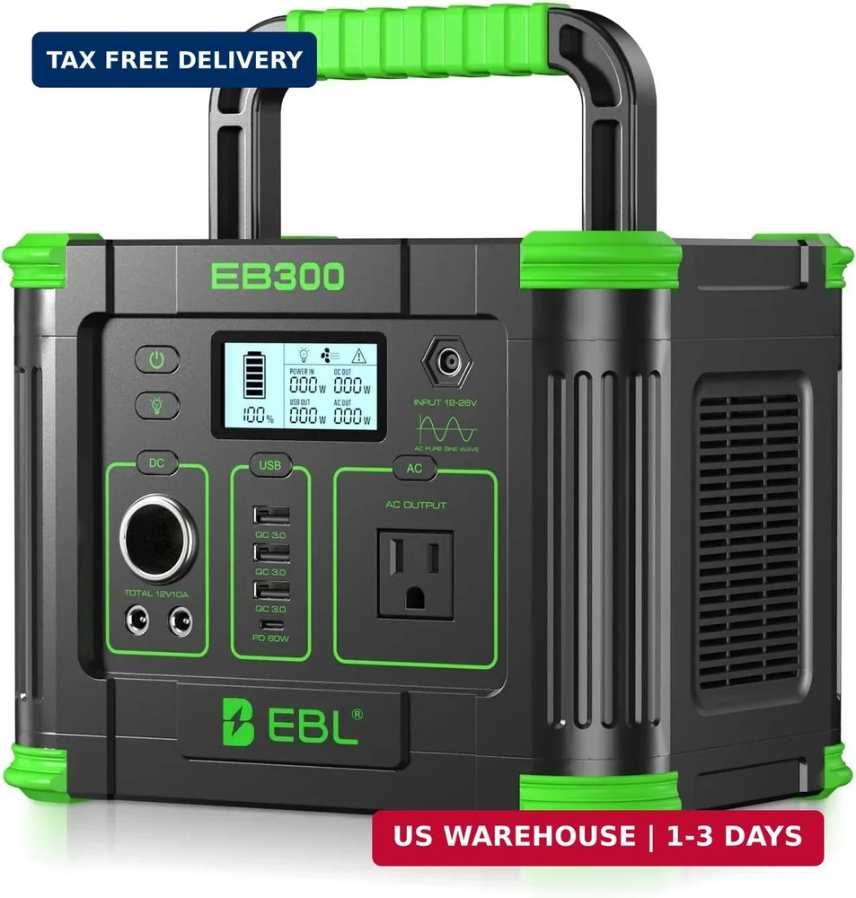 EBL Portable Power Station, 330W 288.6Wh Solar Generator 60W USB-C PD, 5W Wirele