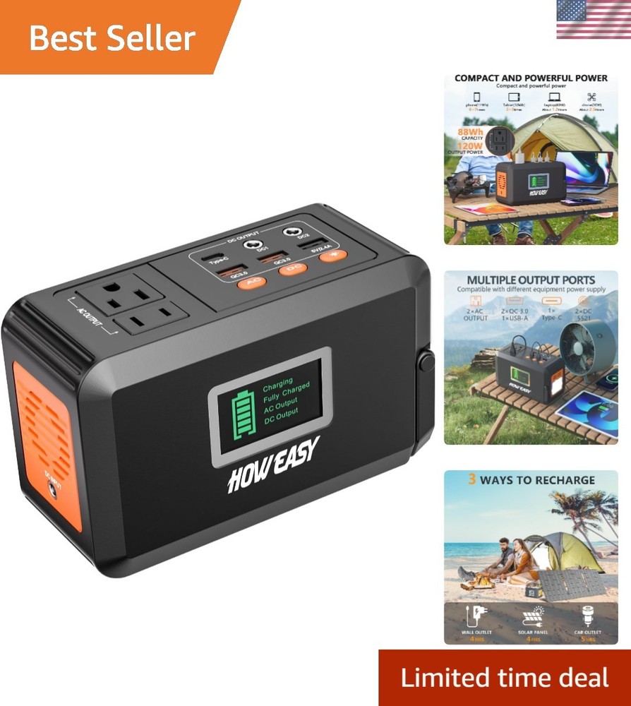 Compact 120W Solar Generator – 88Wh Portable Battery For Camping Needs