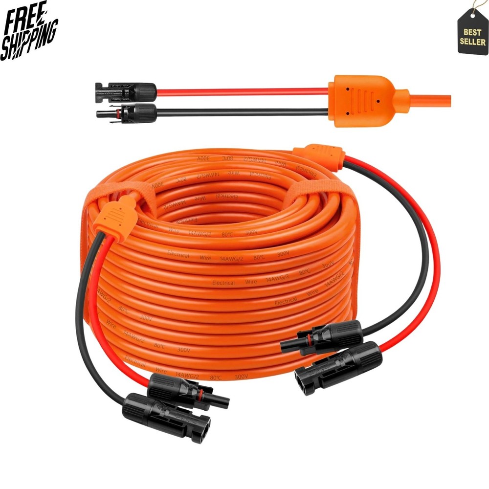 NEW 100FT Solar Panel Extension Cable Wire IP68 Waterproof Connector RV