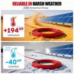 20FT Solar Extension Cable 10AWG Solar Panels Cable PV Wire w/ Connectors for RV