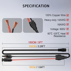 COMeap 5FT 1.5M Solar Panel Adapter for Jackery, to DC 5FT-14+16AWG, Black