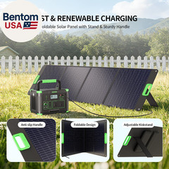 200W Portable Solar Panel for Power Station, Foldable Solar Charger W/ 4 Kicksta