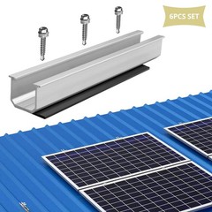 6Pcs Solar Panel Mounting Rail Kit, Aluminum Brackets with Screws & Pads for Roo