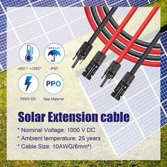 Labwork Black + Red Solar Panel Extension Cable Wire Connector 1 Pair 12/10 AWG