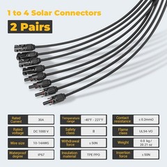 Durable Solar Panel Y Branch Connectors – 30A, 1000V Rated Waterproof Design