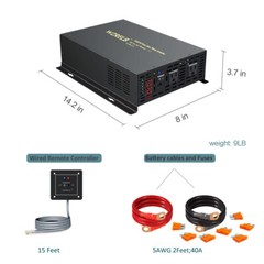 Pure Sine Wave Inverter Power Converter 1500W 12V DC to AC 120V Car Solar Remote