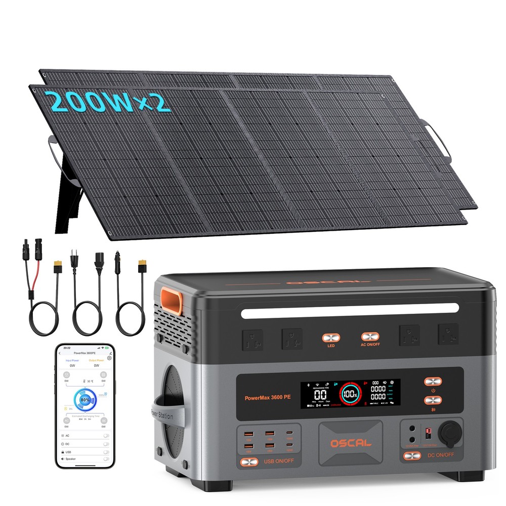OSCAL LiFePO4 PM3600 2016Wh 3600W with 2*200W Solar Panel Portable Power Station