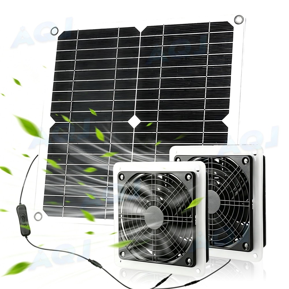 18v Solar Panel Fan kit, 30W Solar Powered Fan with Dual IP57 Waterproof Fans