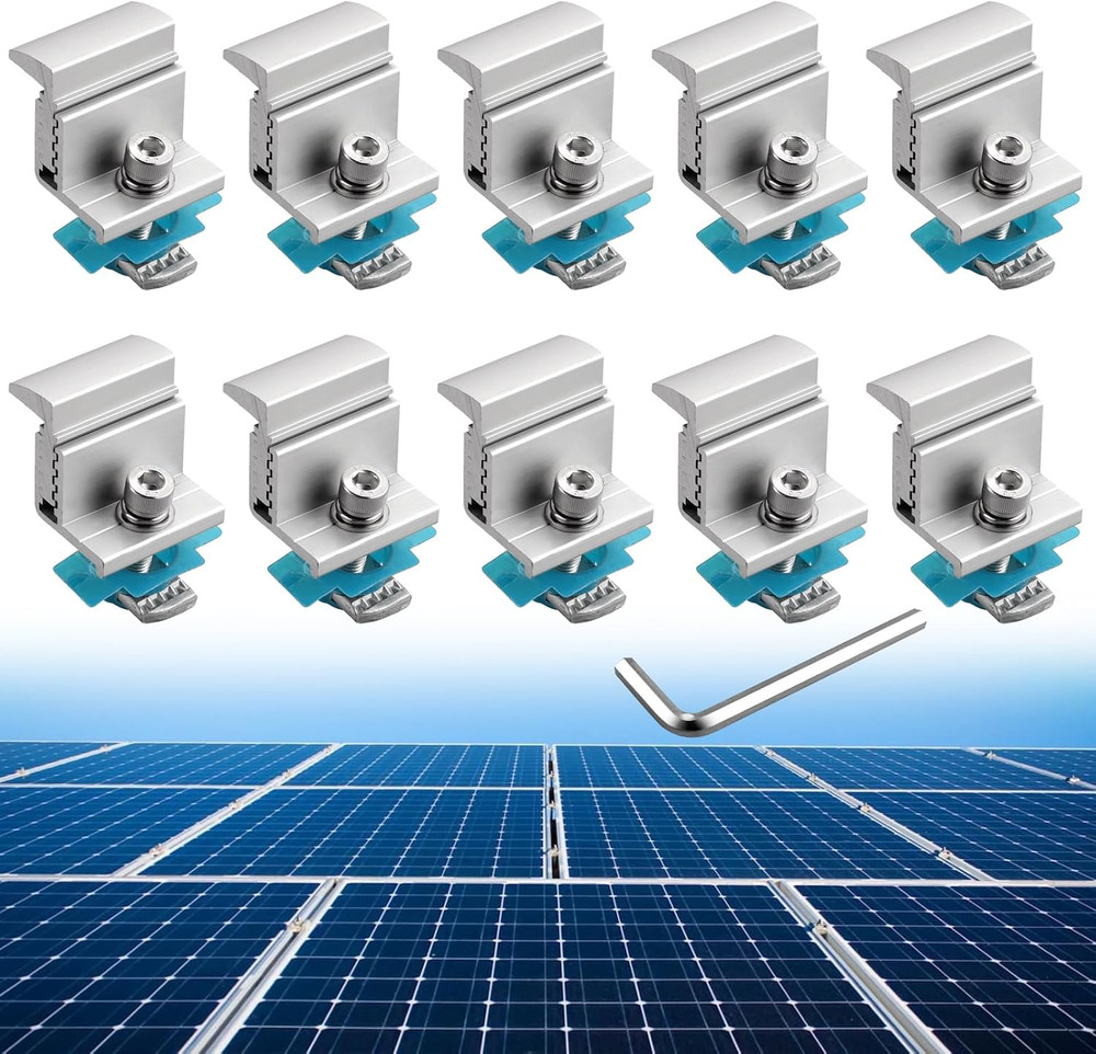 10Pcs Adjustable Solar Panel End Clamp for Unistrut, 30-50Mm Aluminum
