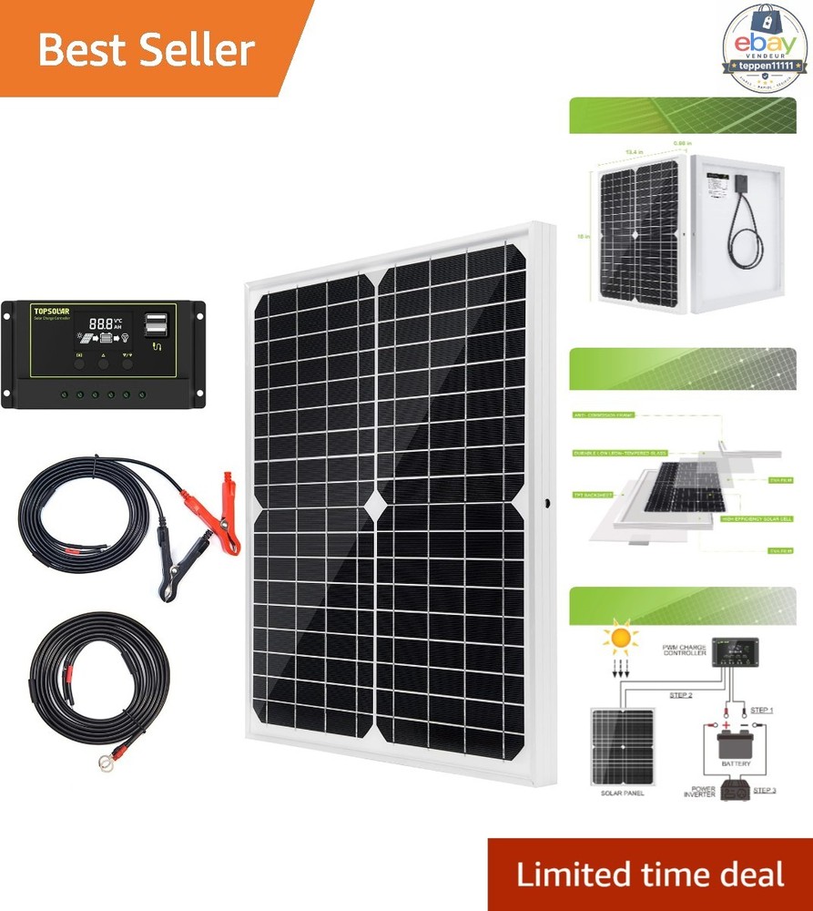 Solar Panel Kit 20W 12V Monocrystalline with 10A Charge Controller