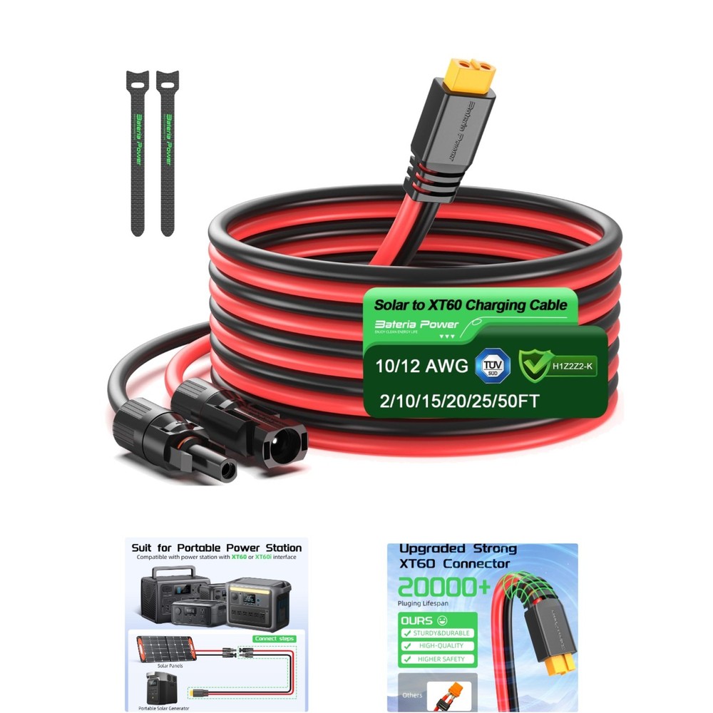 High-Efficiency 10FT Solar Connector to XT60 Cable for Portable Power Solutions
