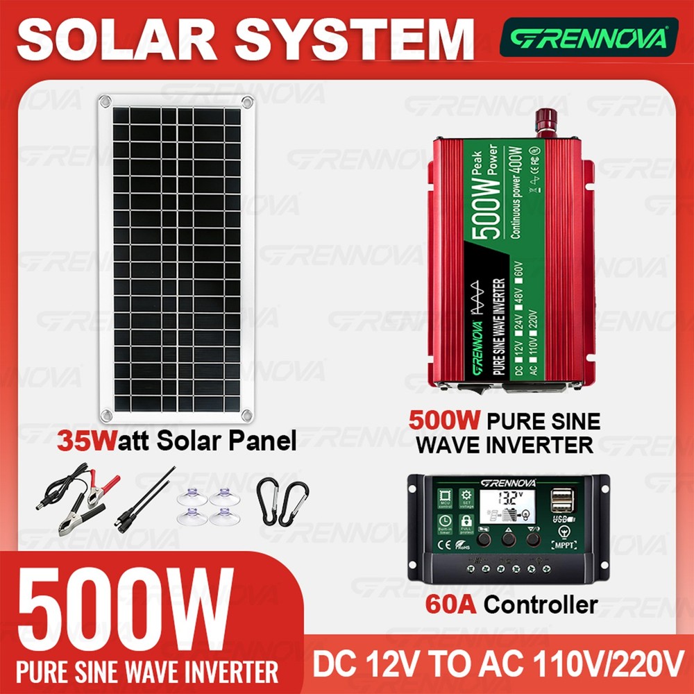 Grennova 500W Solar Kit Pure Sine 35W 60A MPPT Off-Grid RV Camping Use
